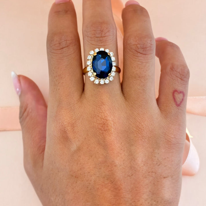 Navy blue oval Preciosa crystals studs and ring