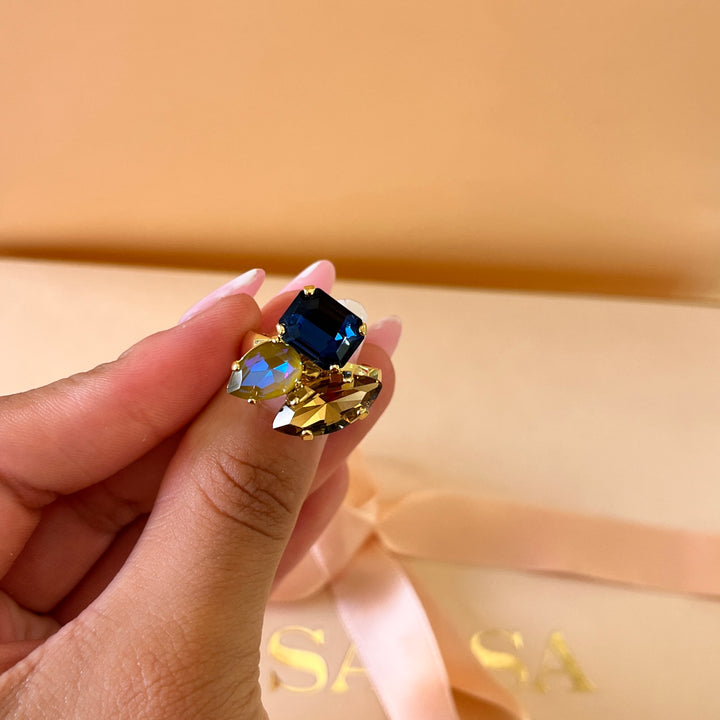 Multicolour Swarovski crystals earrings and ring