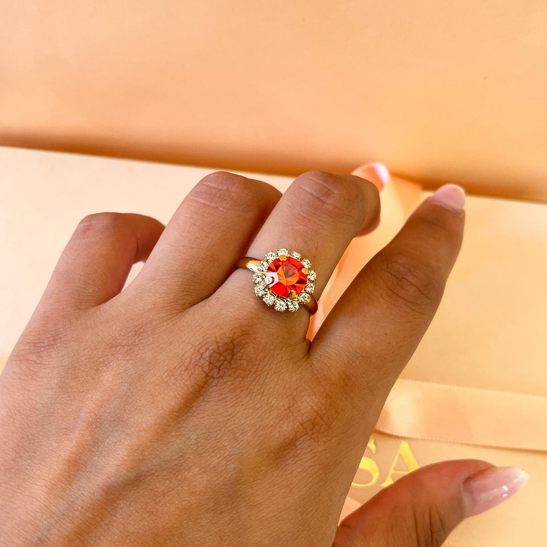 Orange Swarovski crystals ring