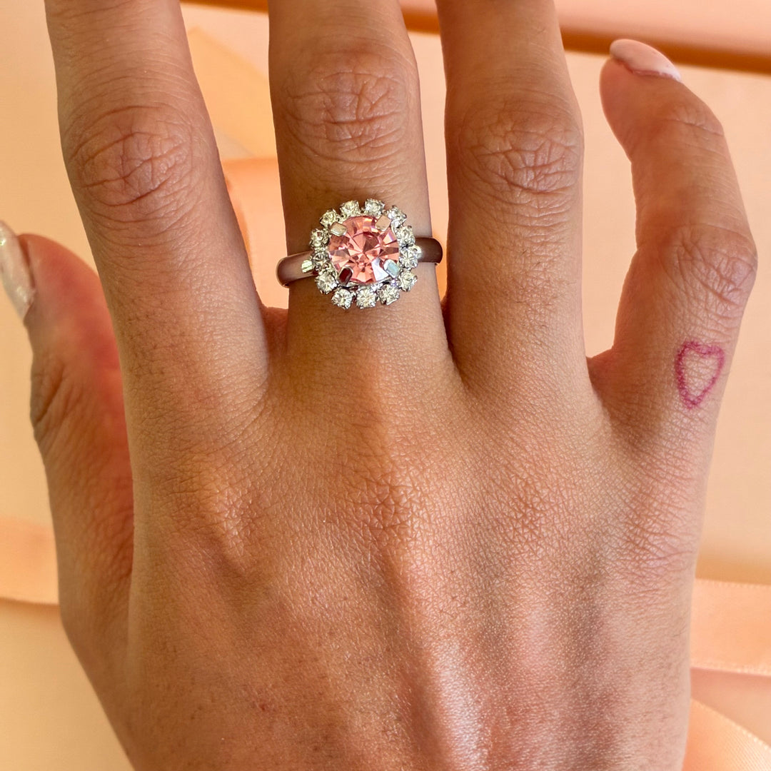 Light pink crystals silver pendant set