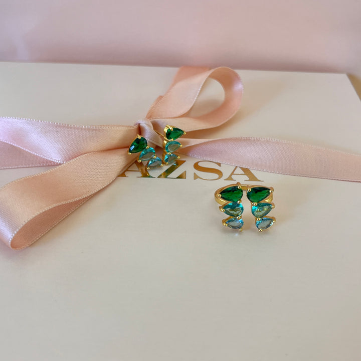 Multigreen zircone studs and ring