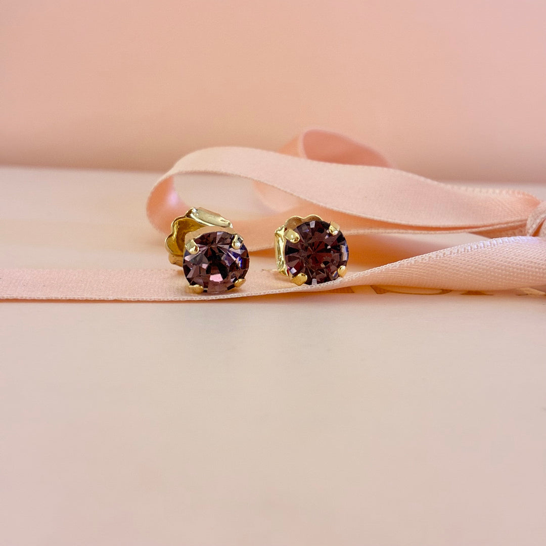 Mauve preciosa crystals gold plated studs