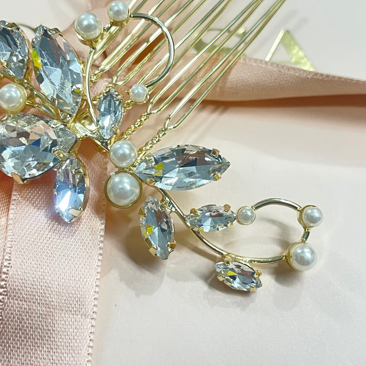 Gold or Rose gold pearl detail comb