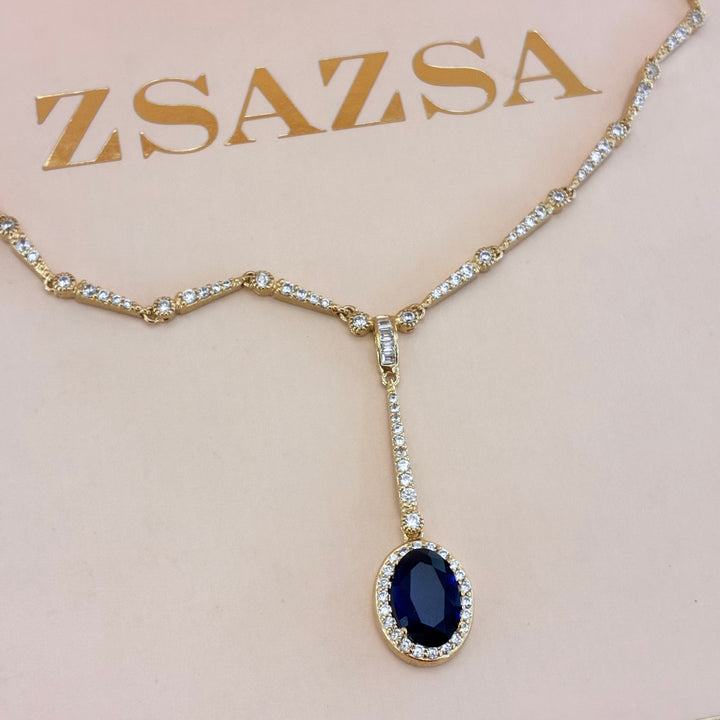 Navy blue zircone gold plated set