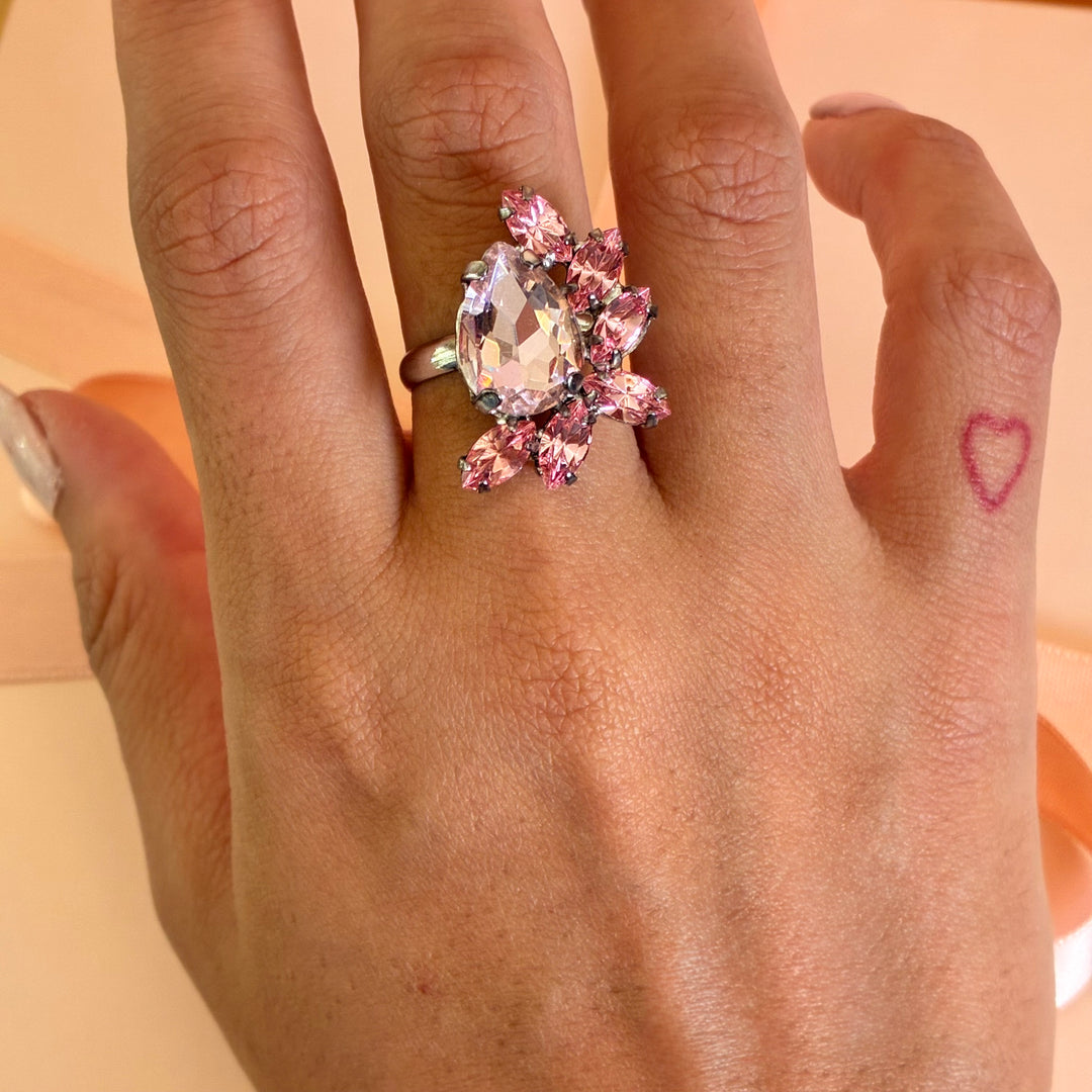 Pink teardrop silver plated set