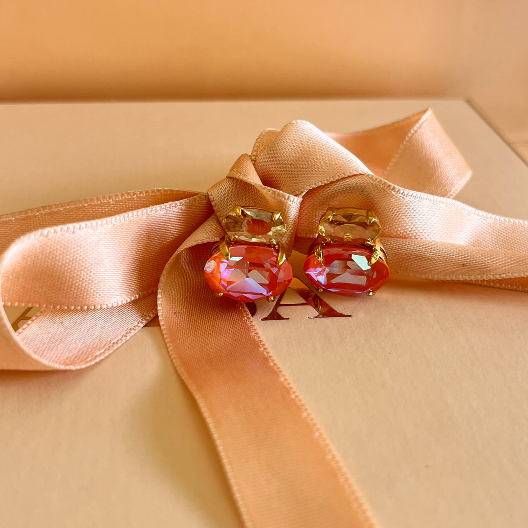 Coral and champagne Swarovski Crystals earrings