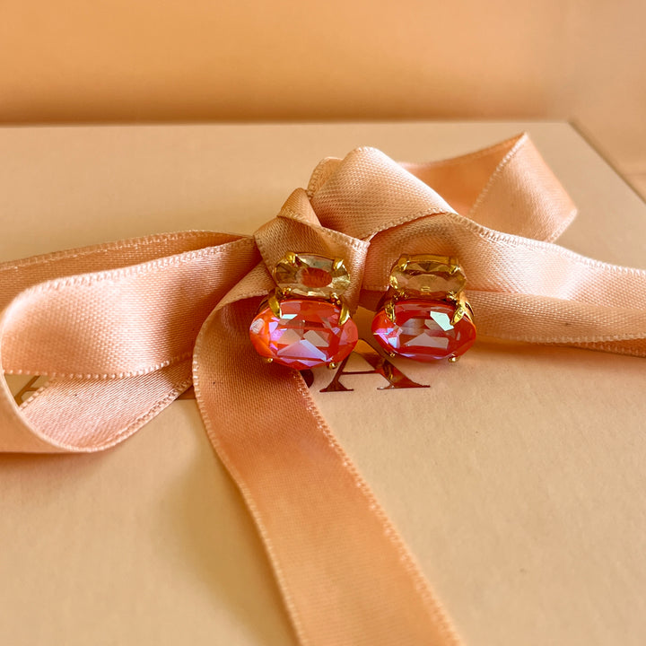 Coral and champagne Swarovski Crystals earrings