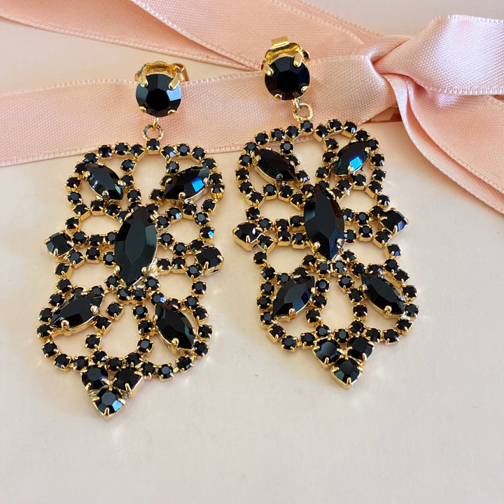 Marquise black statement preciosa crystals earrings
