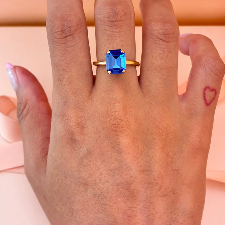 Royal blue Swarovski crystals ring