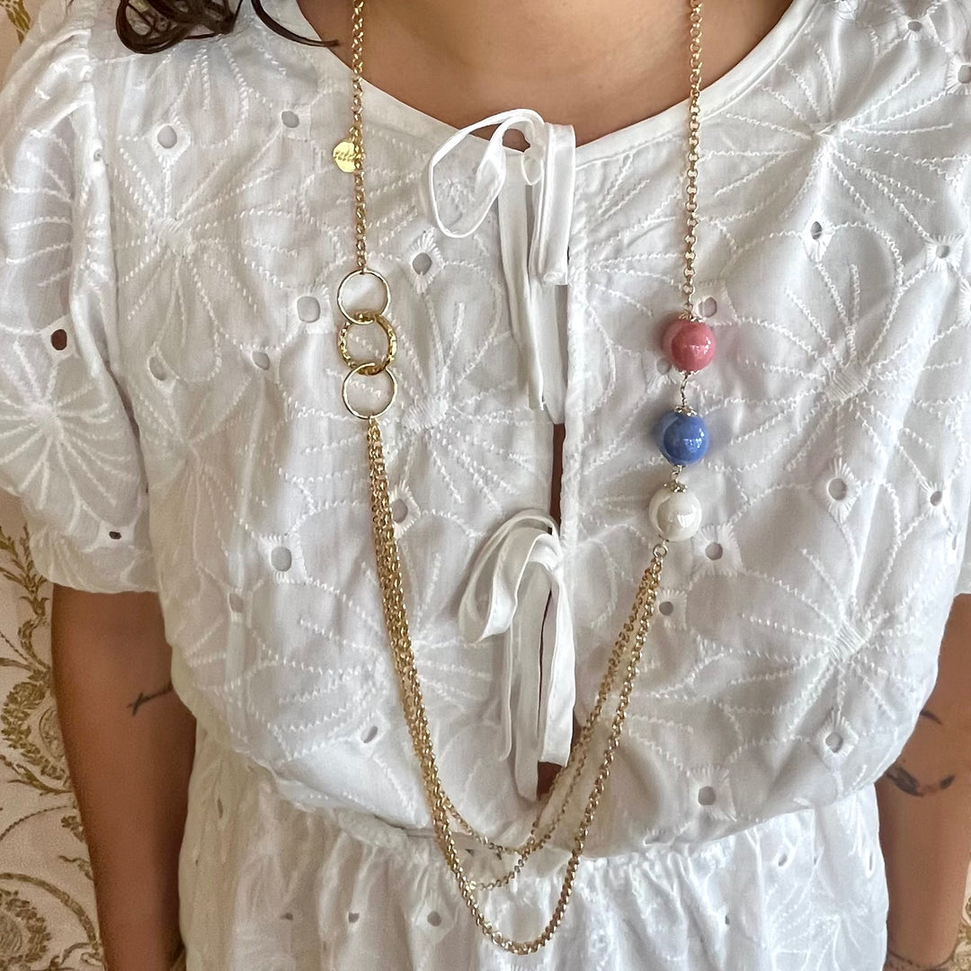 Coral and light blue ceramic set