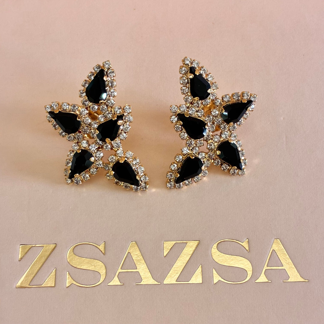 Black teardrops Preciosa crystals set