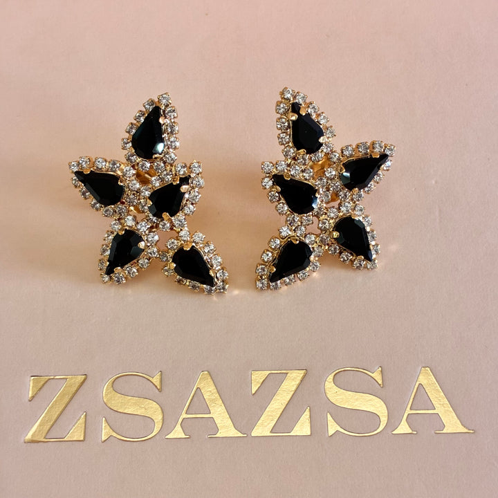 Black teardrops Preciosa crystals set