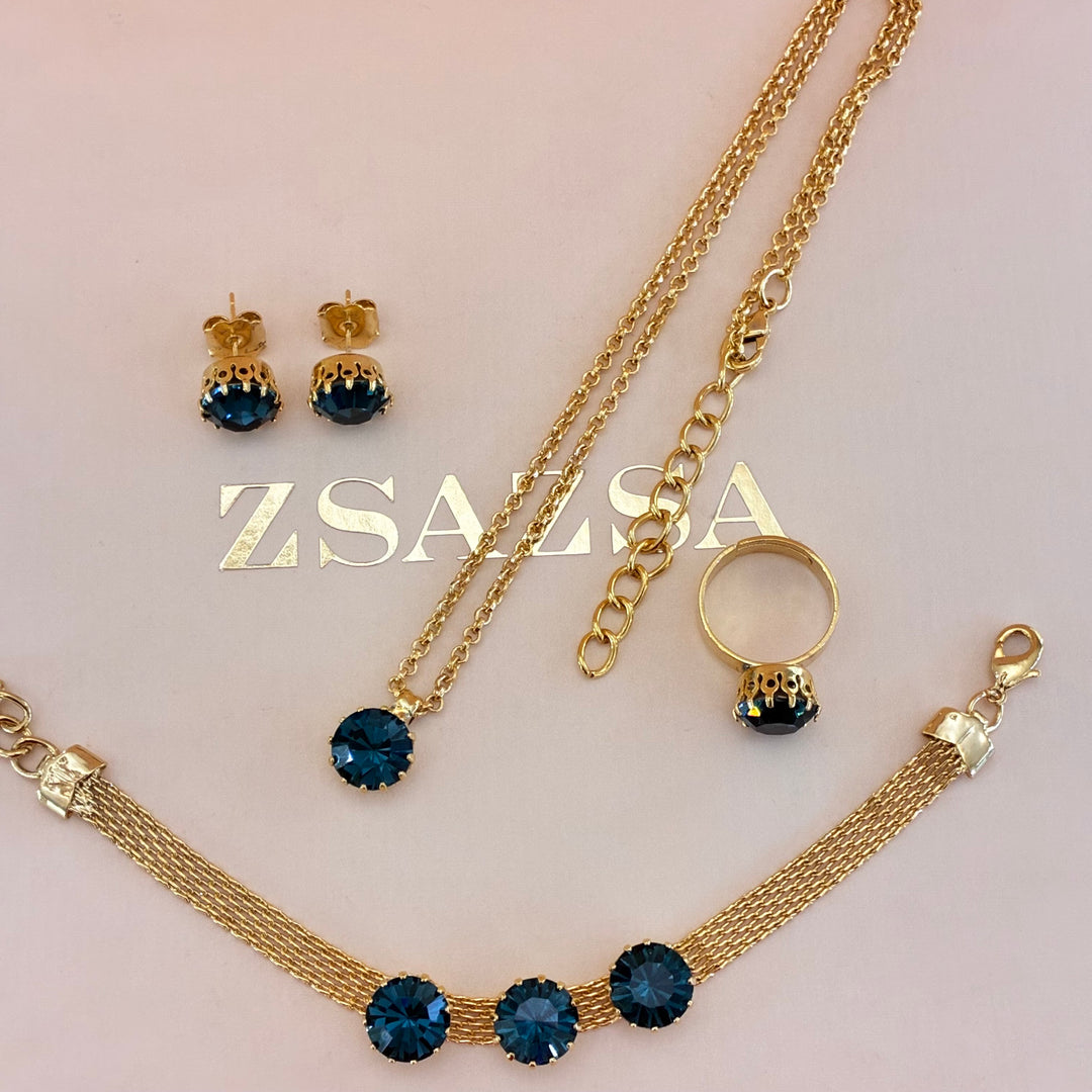 Navy blue Preciosa crystals gold plated set