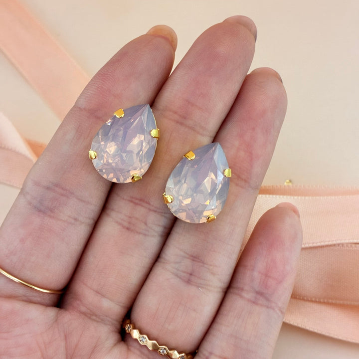 Teardrop light pink Preciosa crystals gold plated set
