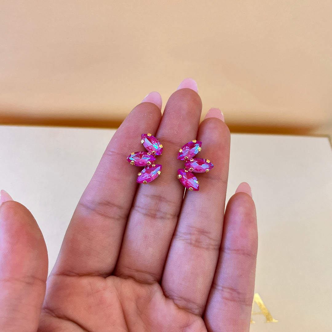 Iridescent fuchsia Swarovski crystals studs
