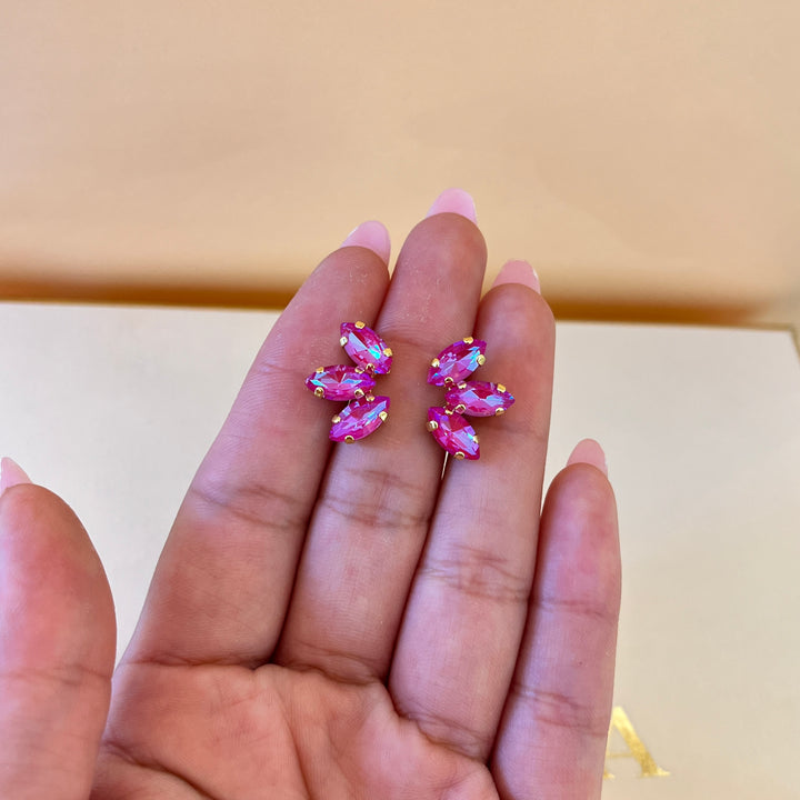 Iridescent fuchsia Swarovski crystals studs