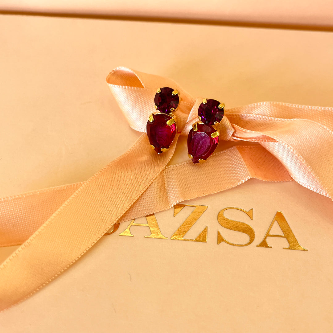 Magenta and red Preciosa Crystals studs earrings
