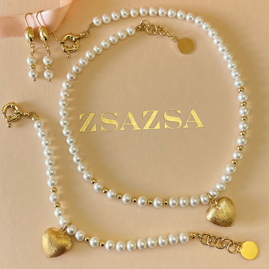 Heart gold & pearls set