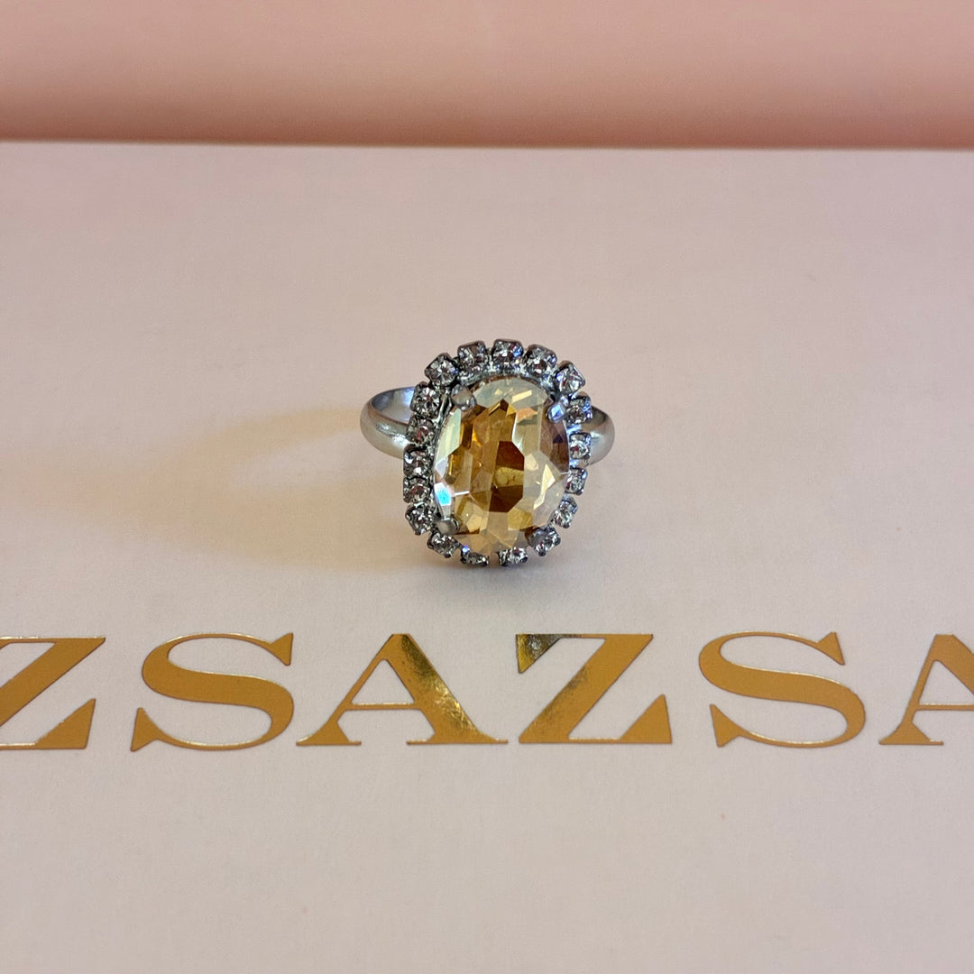 Oval Champagne Preciosa crystals silver set