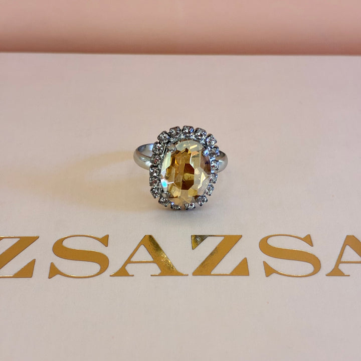 Oval Champagne Preciosa crystals silver set