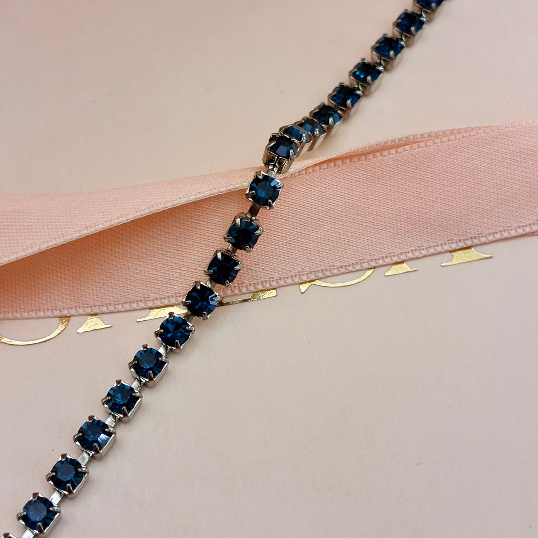 Dainty Navy blue Preciosa crystals silver bracelet