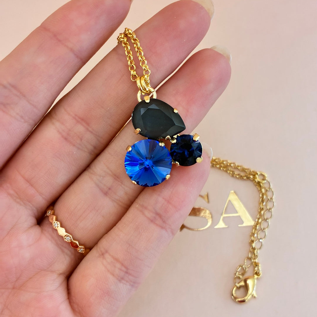 Blue Swarovski crystals gold plated set