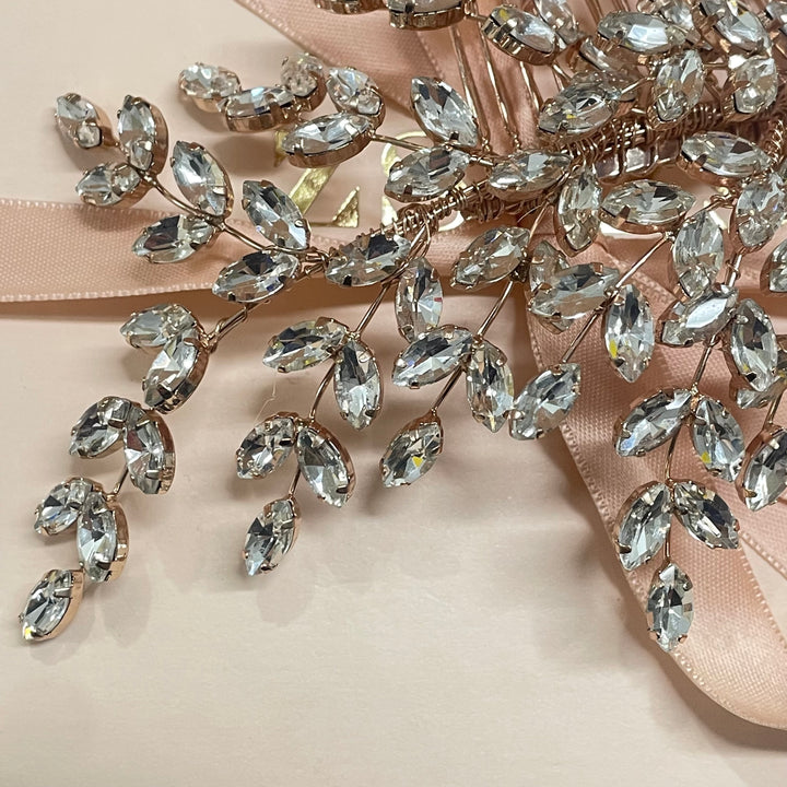 Rose gold leaves comb headpiece