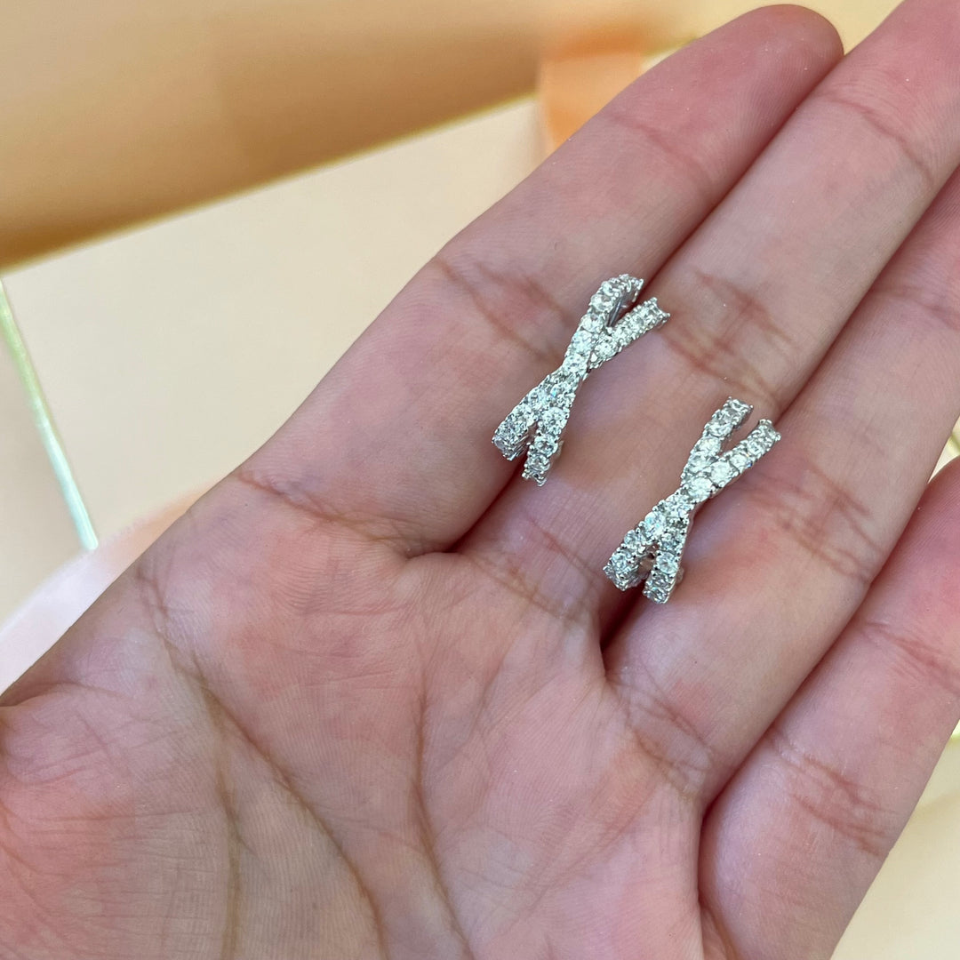 Silver zircone crossed half hoops