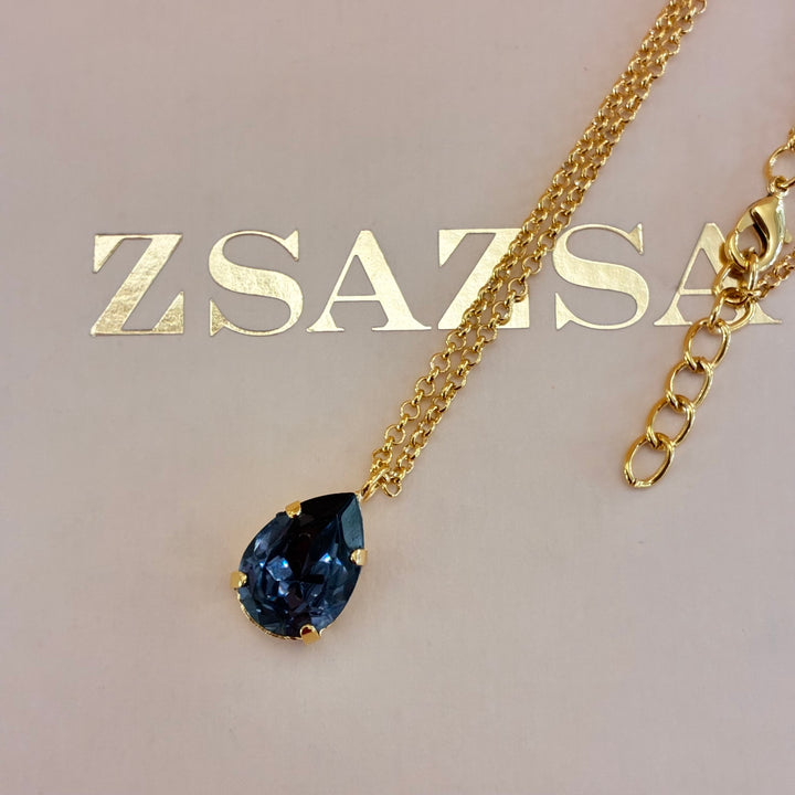 Teardrop Navy blue Preciosa crystals gold plated set