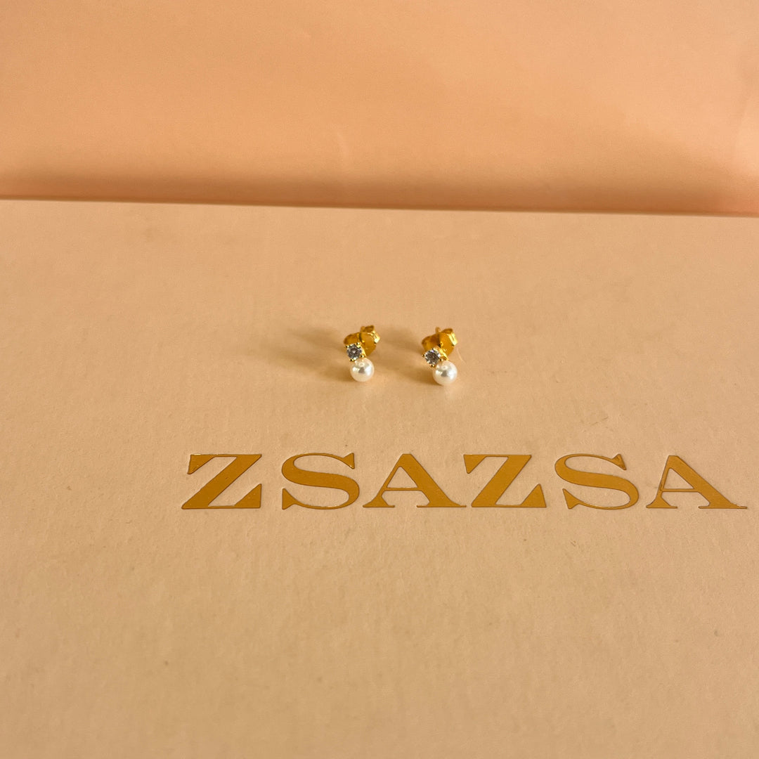 Pearl and zircone Sterling silver earrings