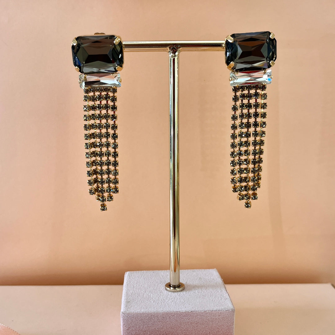 Grey preciosa crystals fringe earrings