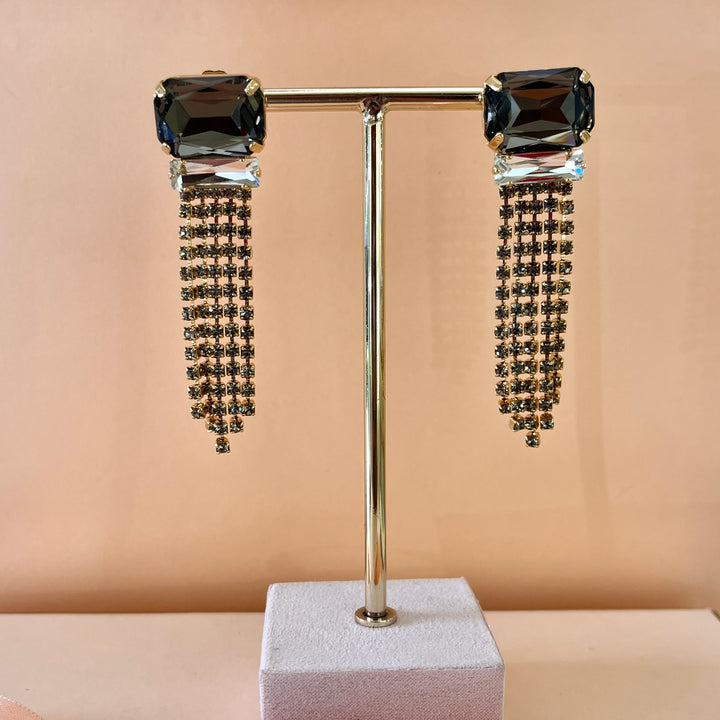 Grey preciosa crystals fringe earrings