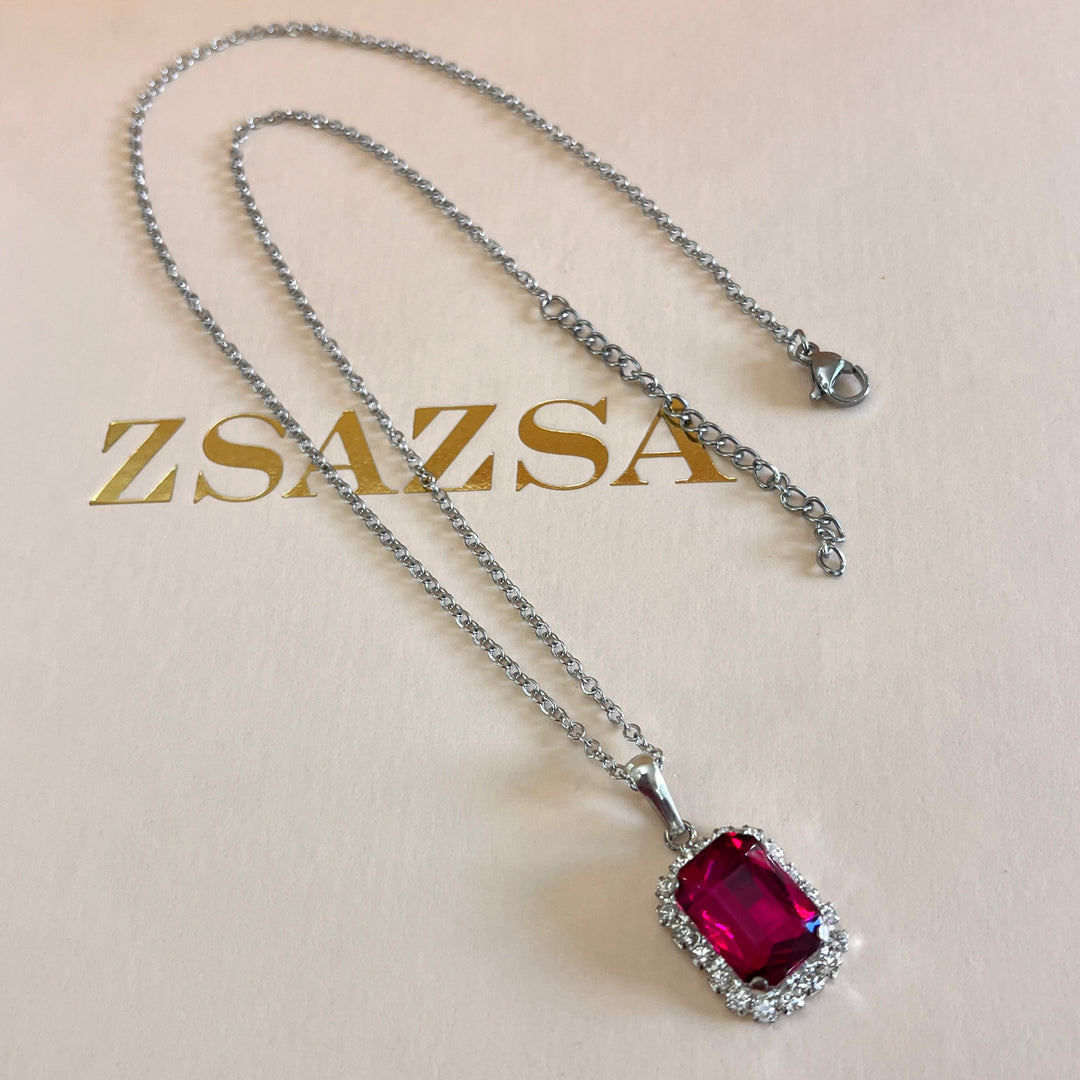 Fuchsia rectangular Preciosa crystals set