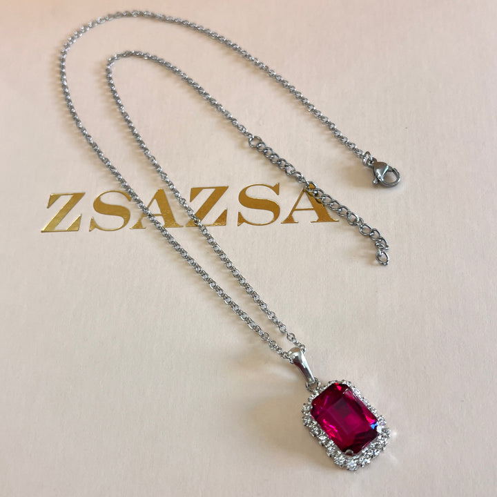 Fuchsia rectangular Preciosa crystals set