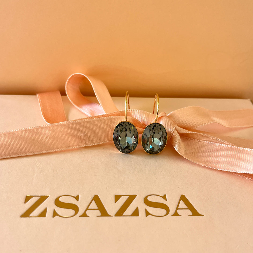 Grey oval Swarovski crystals hooks