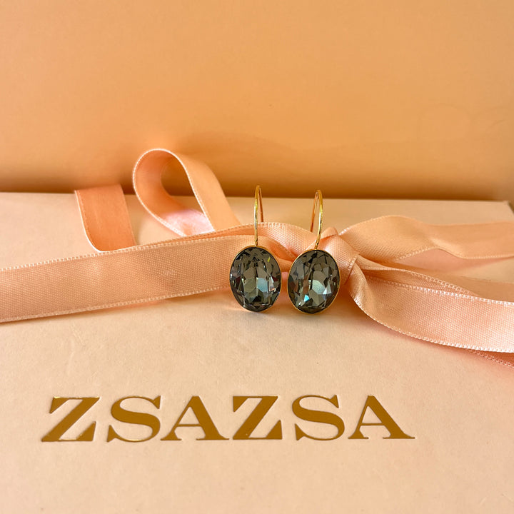 Grey oval Swarovski crystals hooks