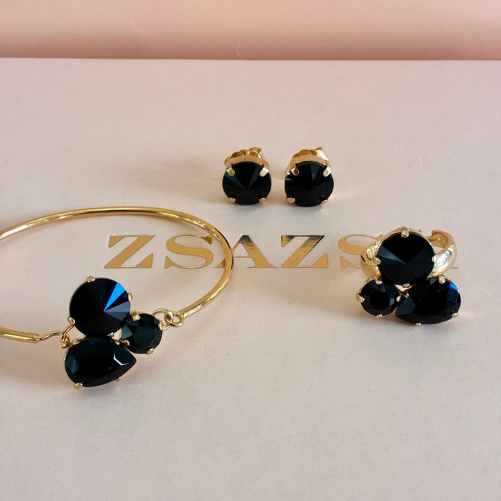 Black Swarovski crystals gold plated set