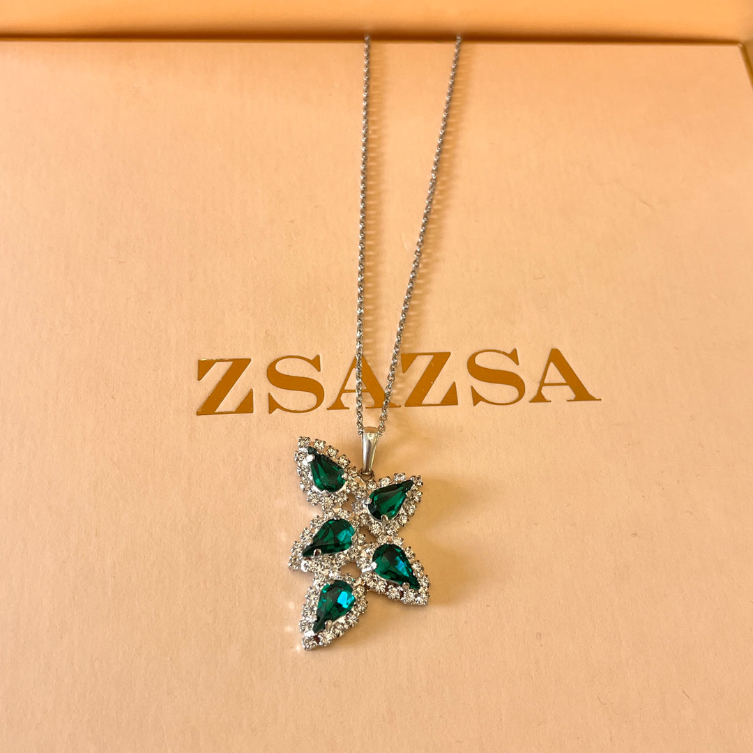 Dark green teardrop preciosa crystal set