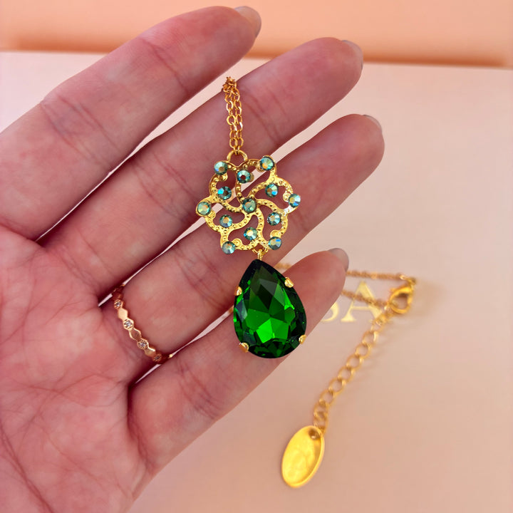 Handmade green gold plated set