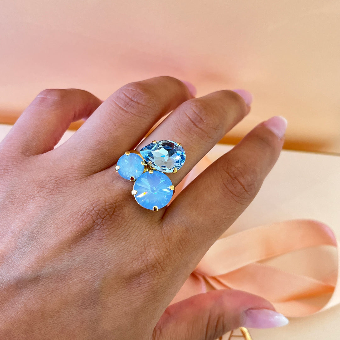 Light blue multistones Swarovski crystals ring
