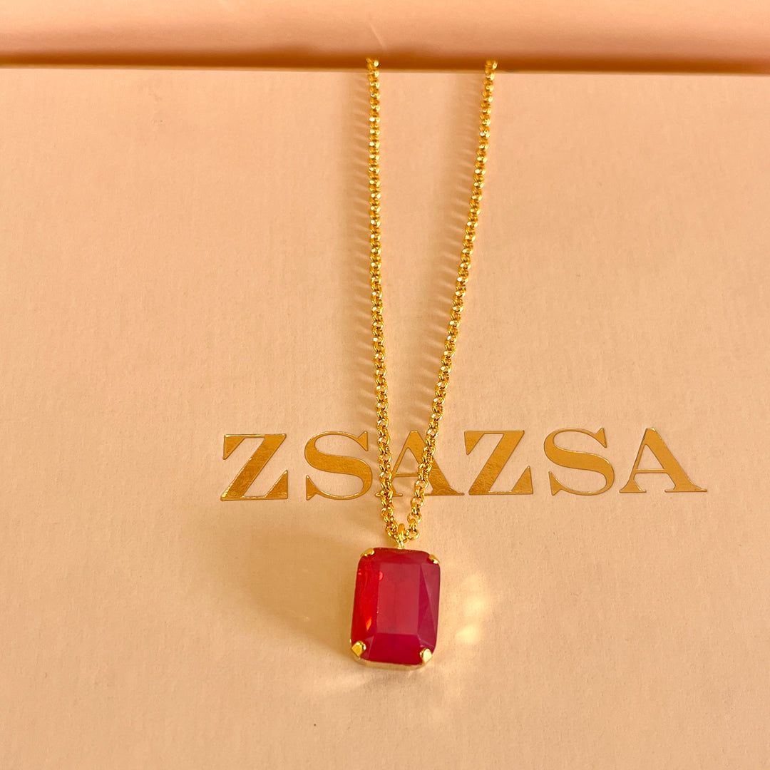 Coral rectangular preciosa crystals set