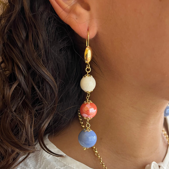 Coral and light blue ceramic set