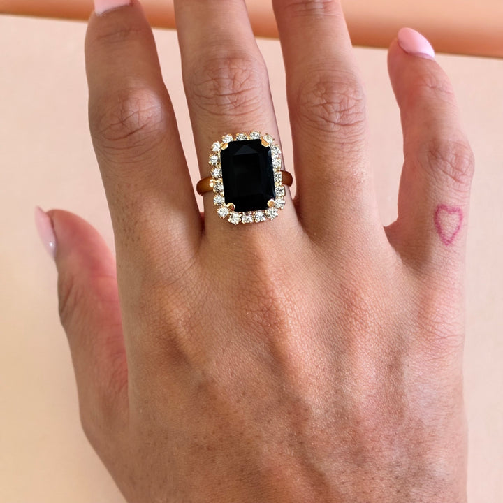 Rectangular Black Preciosa Crystals gold plated pendant set