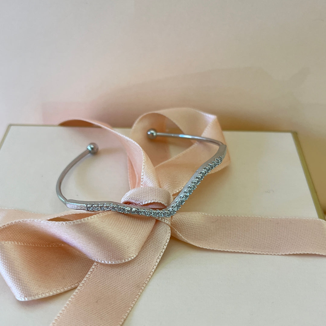 Open silver zircone bangle