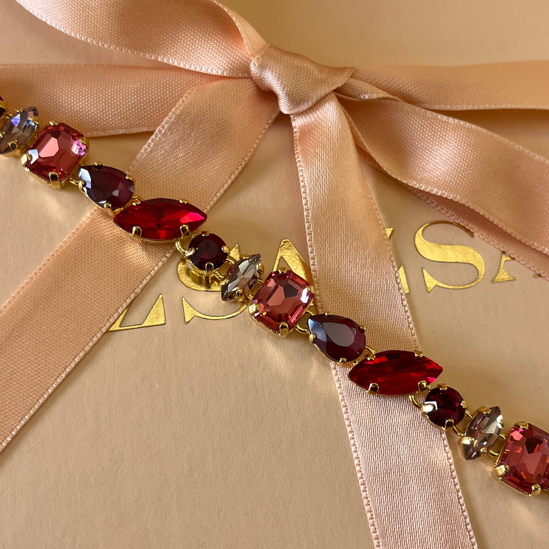 Shade of red Swarovski crystals earrings and bracelet