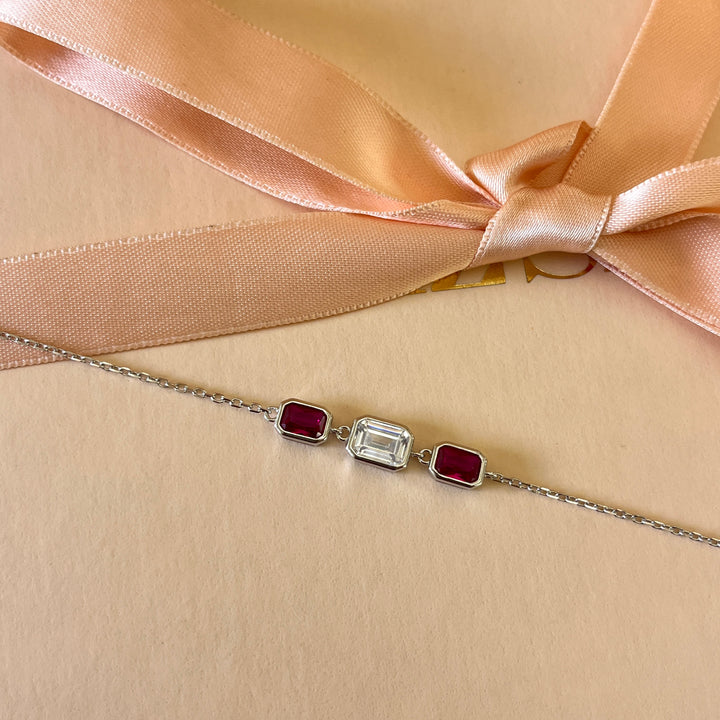 Red rectangular zircone set