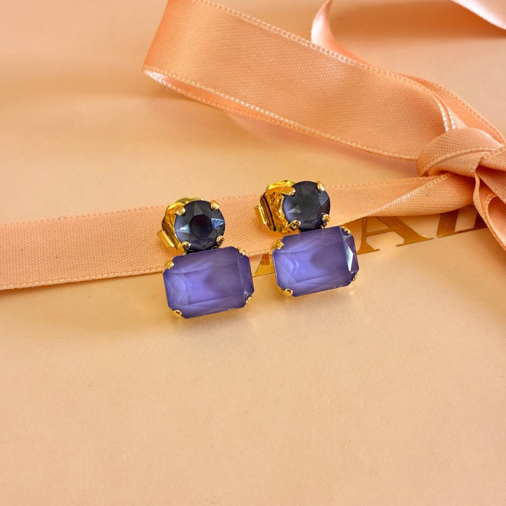 Lilac round with rectangular Swarovski crystals earrings