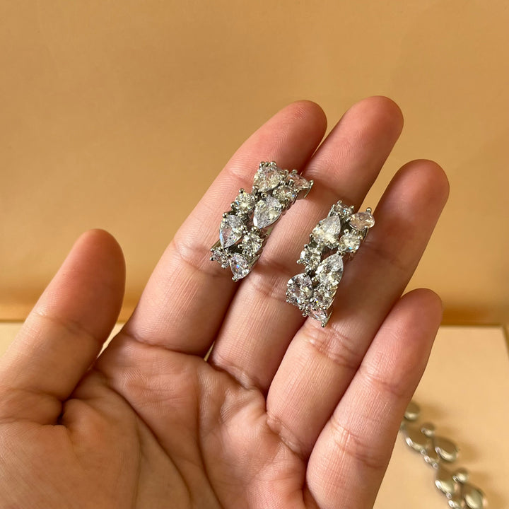 Silver zircone teardrop set