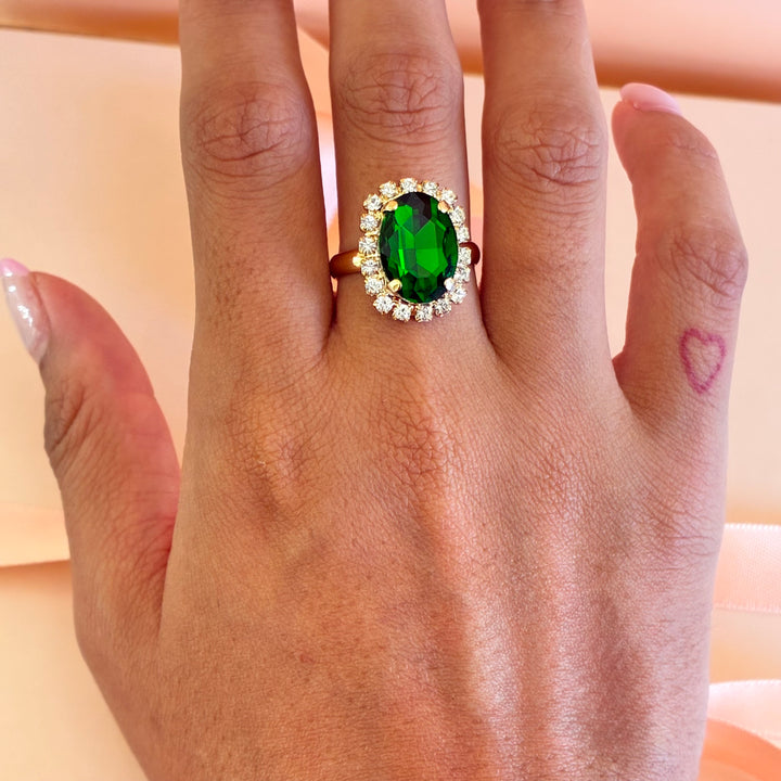 Green oval Preciosa crystals gold plated set