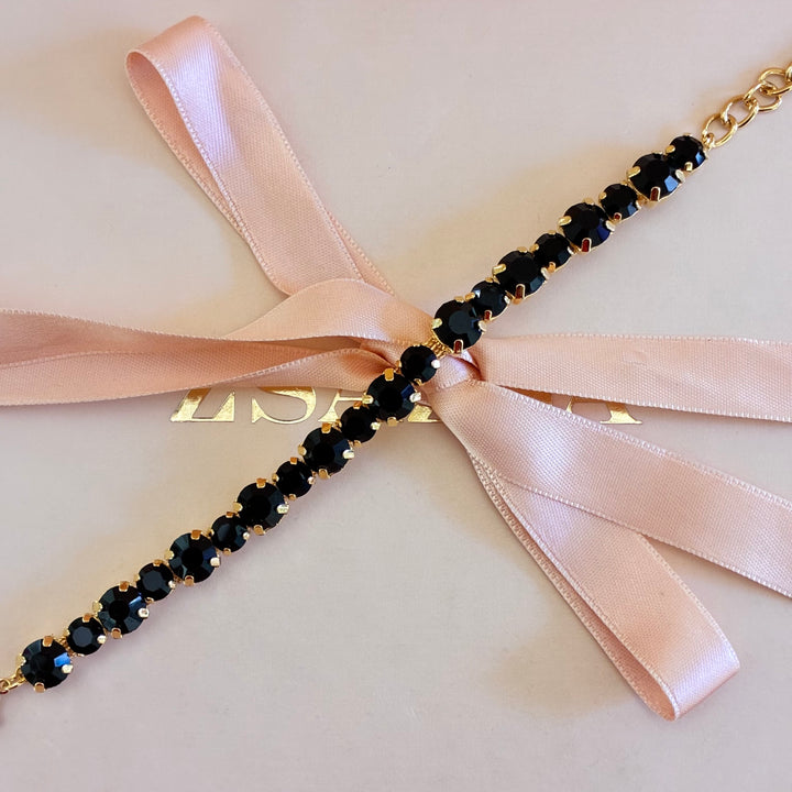 Black Preciosa crystals gold plated bracelet